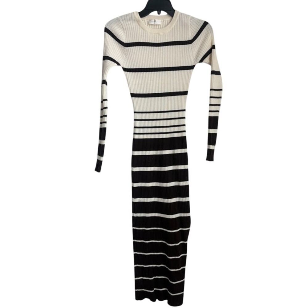 NWOT Womens Brown Striped Ribbed Sweater Maxi Dress w/ Slit Size Small